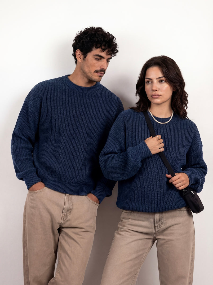 Turkish Round Sweater - Navy Blue