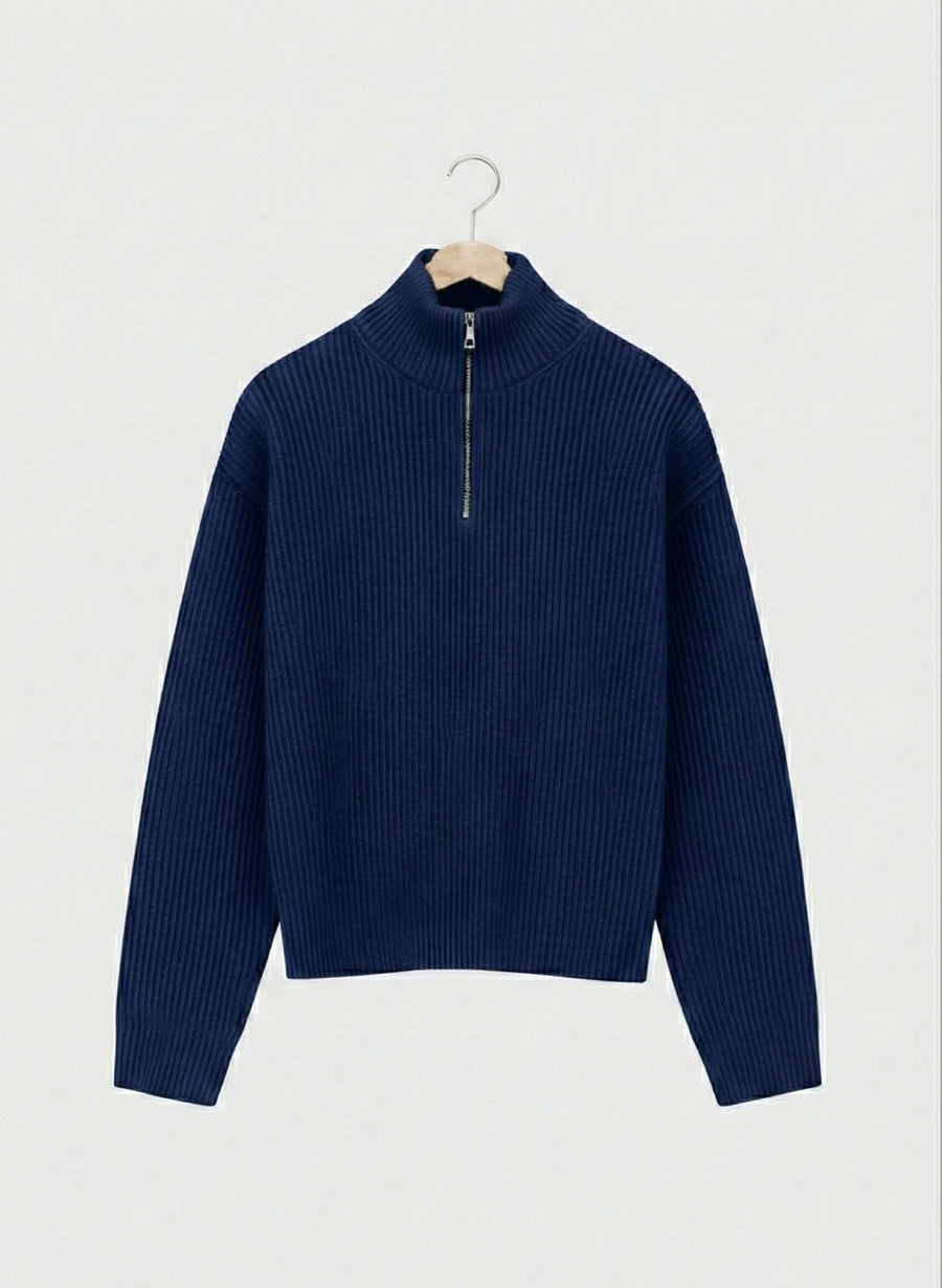 Turkish Zipper Sweater - Navy Blue